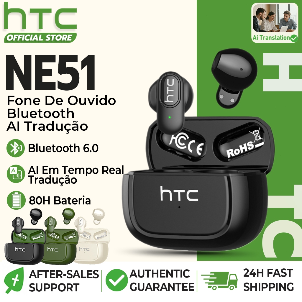 Htc NE51 AI Tradução Fone De Ouvido Bluetooth 6.0 Sem Fio Tws — Áudio e Fones