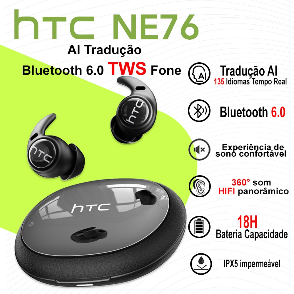 Htc NE76 AI Tradução Fone De Ouvido Bluetooth 6.0 Sem Fio Para Dormir — Áudio e Fones