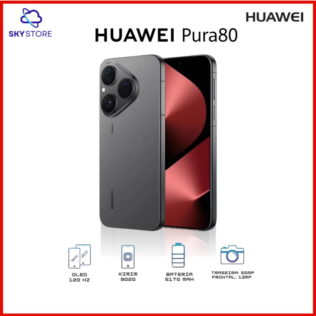 Huawei Pura 80, 256GB 12GB RAM, Processador Kiri 9020, Versão Global — Informática