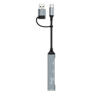 Hub USB 3.0 4 em 1 de Alumínio com Adaptador Híbrido e Multi