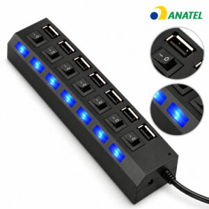 Hub USB 7 Portas com Interruptores Individuais LED Alta Velocidade