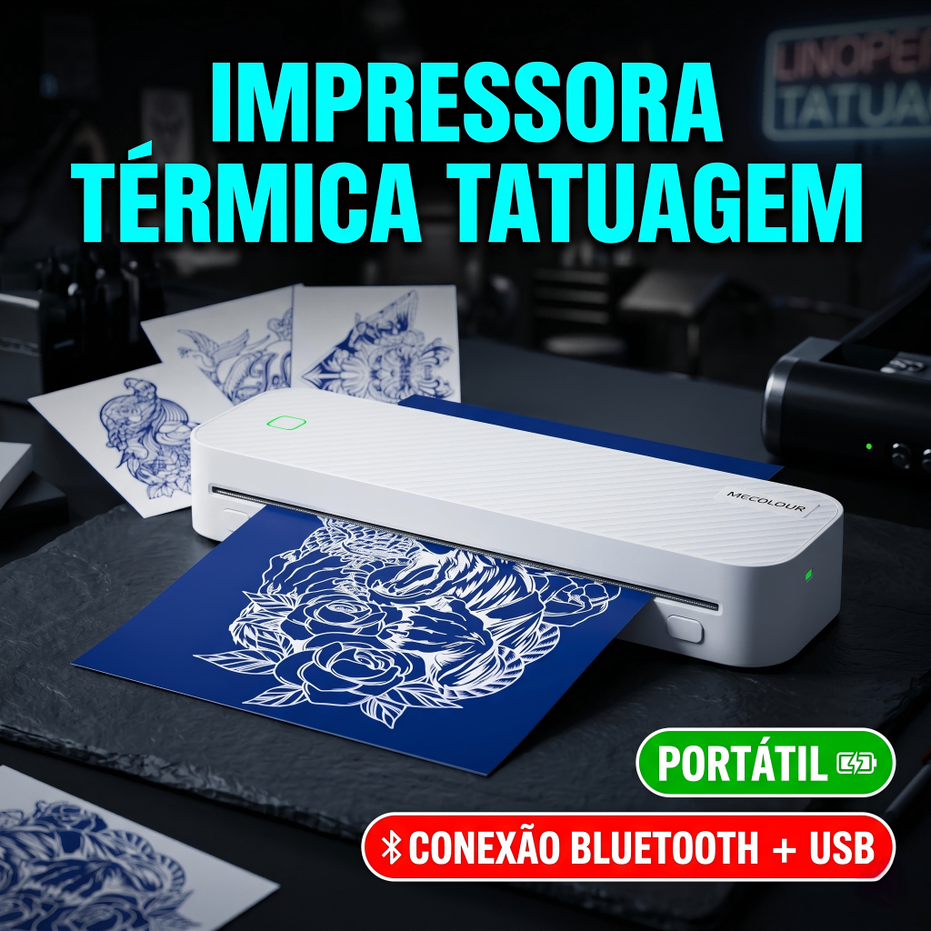 Impressora E De Tatuagem A4 2en1 Bluetooth USB Portátil Impressora — Informática
