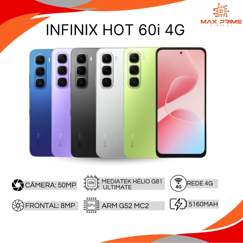 Infinix Hot 50i Infinix Hot 60i 4G 256GB e 4GB RAM, Processador — Informática