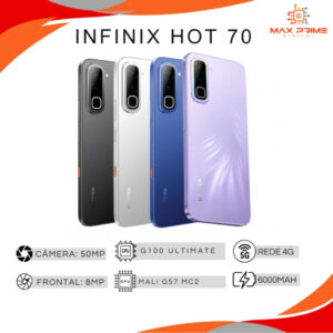 Infinix Hot 70 4G, Processador Mediatek Hélio G100, Câmera 50MP