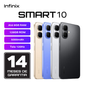 Infinix Smart 10 4.5G, Processador T7250, 128GB Memória e 4GB RAM
