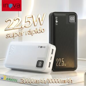 Inova Carregador Portátil Bateria Power Bank 20mah 10mah Turbo 22,5W