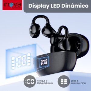 Inova Fone de Ouvido Bluetooth 6.1 FreeClip Ear Clip-on Som Surround