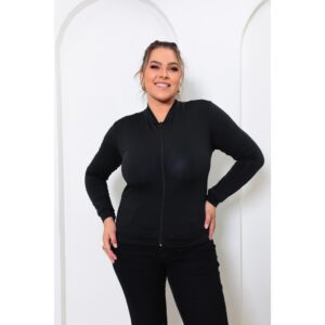 Jaqueta Feminina Plus Size Jaqueta Basica Lisa Academia Com Ziper Dia