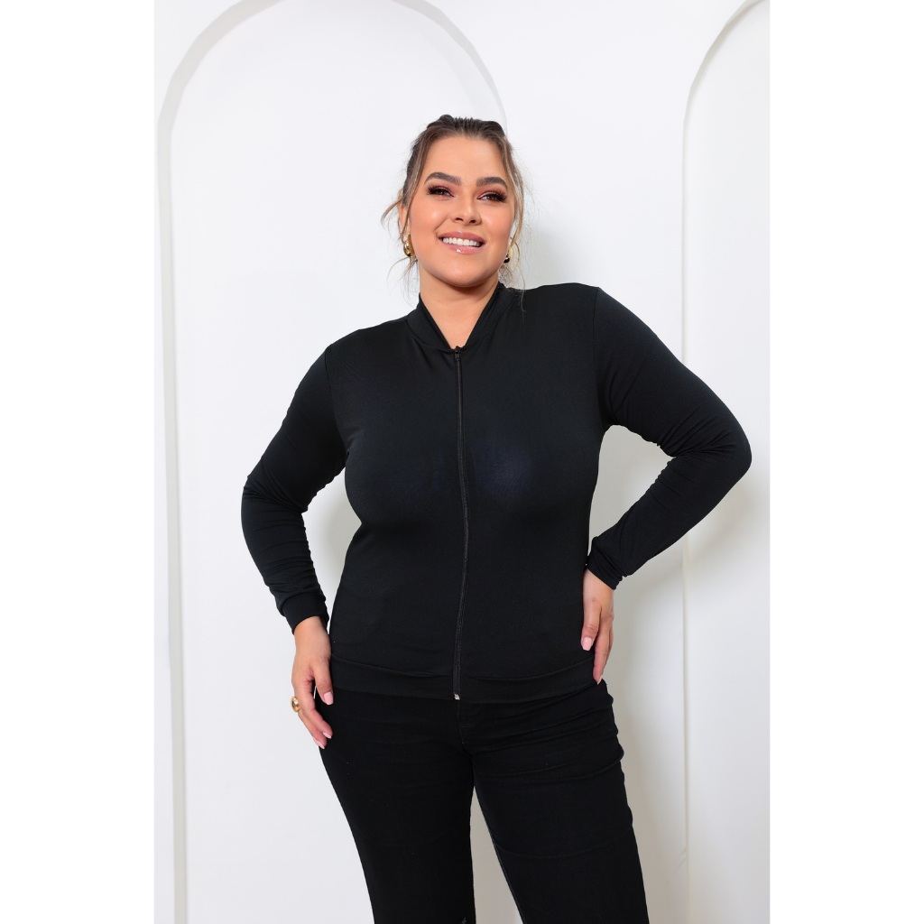 Jaqueta Feminina Plus Size Jaqueta Basica Lisa Academia Com Ziper Dia