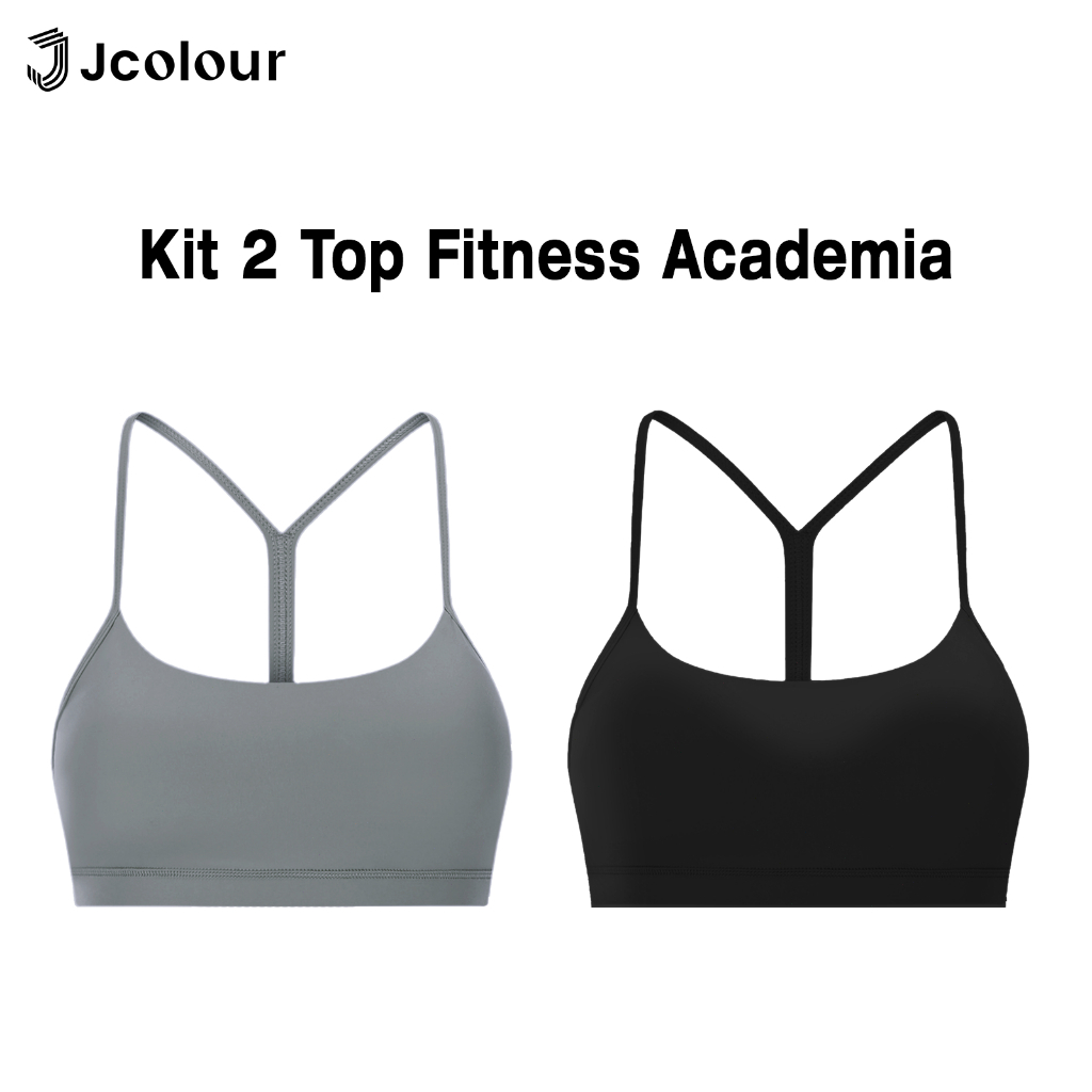 Jcolour Kit 2 Top Fitness Academia Forrado Poliamida Treino Alça Fina