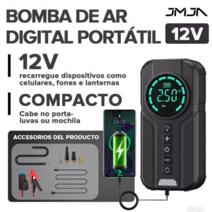 Jmjn Compressor de Ar Portátil 7 em 1 com Power Bank 8000mAh Bomba