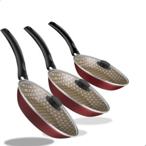 Jogo 3 Frigideiras Tramontina Antiaderente Com Tampa Kit 3 24cm 20cm
