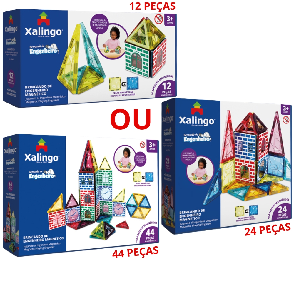 Jogo Brincando DE Engenheiro Magnético 12, 24 OU 44 Peças Plásticas