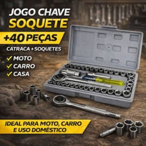 Jogo de Chaves Soquete 40 Peças com Catraca Kit Ferramentas para Moto