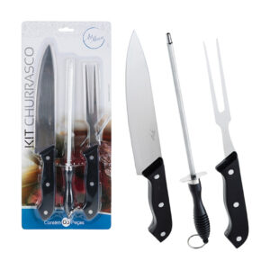 Jogo de Facas Kit Churrasco Cozinha Faqueiro Conjunto 3 Peças