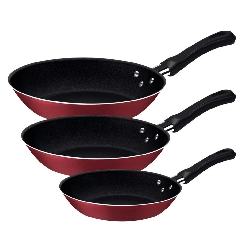 Jogo de Frigideiras Caribe Vermelho com Revestimento Interno e — Cozinha e Utensílios