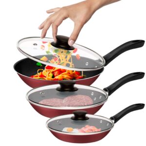 Jogo de Frigideiras com Tampa Tramontina Caribe 3pçs Antiaderente