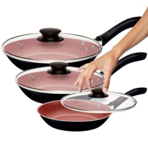 Jogo de Frigideiras com Tampa Tramontina Caribe 3pçs Antiaderente