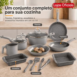 Jogo de Panela Indução Chamas Antiaderente Cerâmica 10 Peças