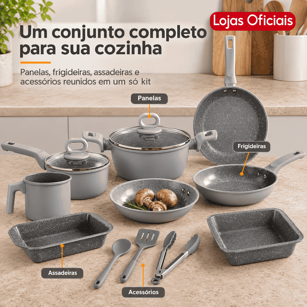 Jogo de Panela Indução Chamas Antiaderente Cerâmica 10 Peças — Cozinha e Utensílios