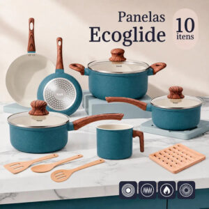 Jogo De Panelas 10 Peças Antiaderente Cerâmica Pfoa Free 2mm Cabos