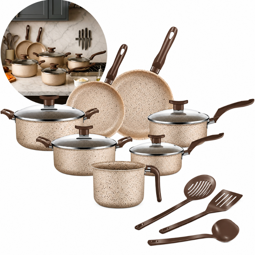 Jogo De Panelas 10 Peças Antiaderente Conjunto Frigideira Fervedor — Cozinha e Utensílios