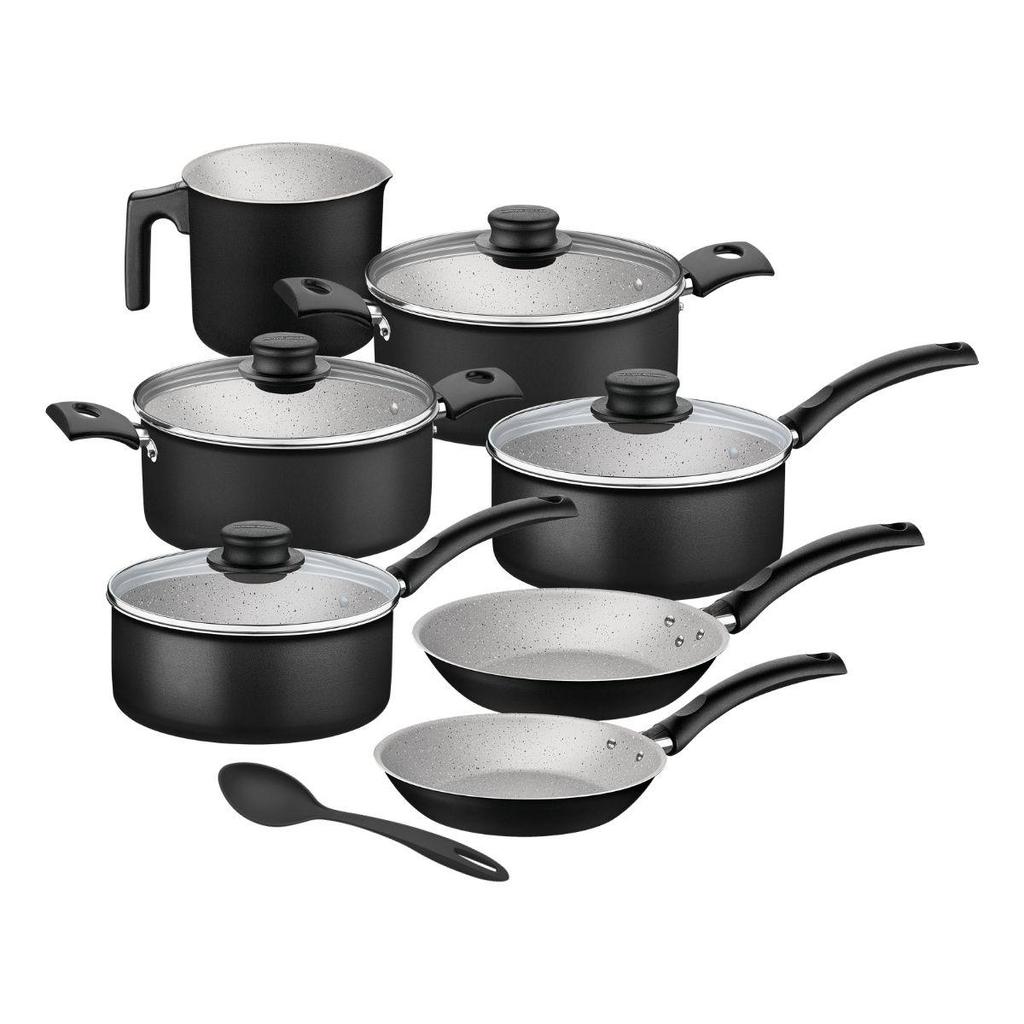 Jogo De Panelas 7 Peças Turim Preta Antiaderente e Colher Tramontina — Cozinha e Utensílios