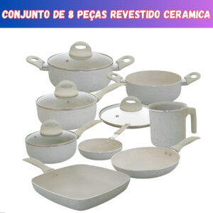 Jogo de Panelas 8 Peças Antiaderente Premium Revestimento Cerâmico — Cozinha e Utensílios