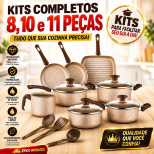 Jogo de Panelas Antiaderente, Kit com 8, 10 ou 11 Peças Com Tampas de
