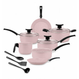Jogo de Panelas Brinox 10 Peças Floria Rosa Antiaderente Premium — Cozinha e Utensílios