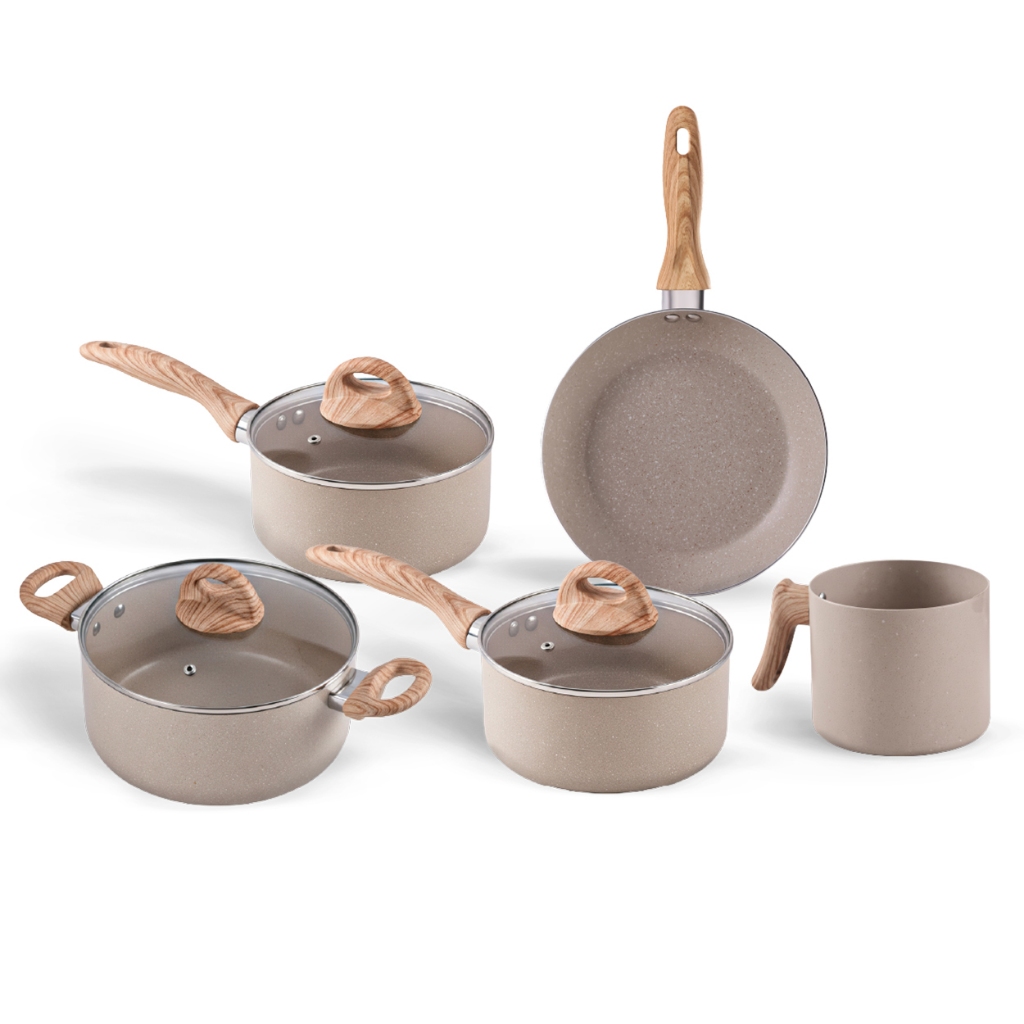 Jogo de Panelas Brinox Ceramic Life 5 peças Smart Plus Areia Com