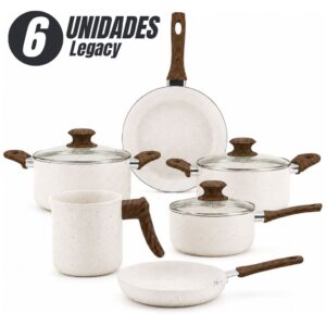 Jogo de Panelas Cerâmica Antiaderente Legacy 6 Peças Indução Tampa de