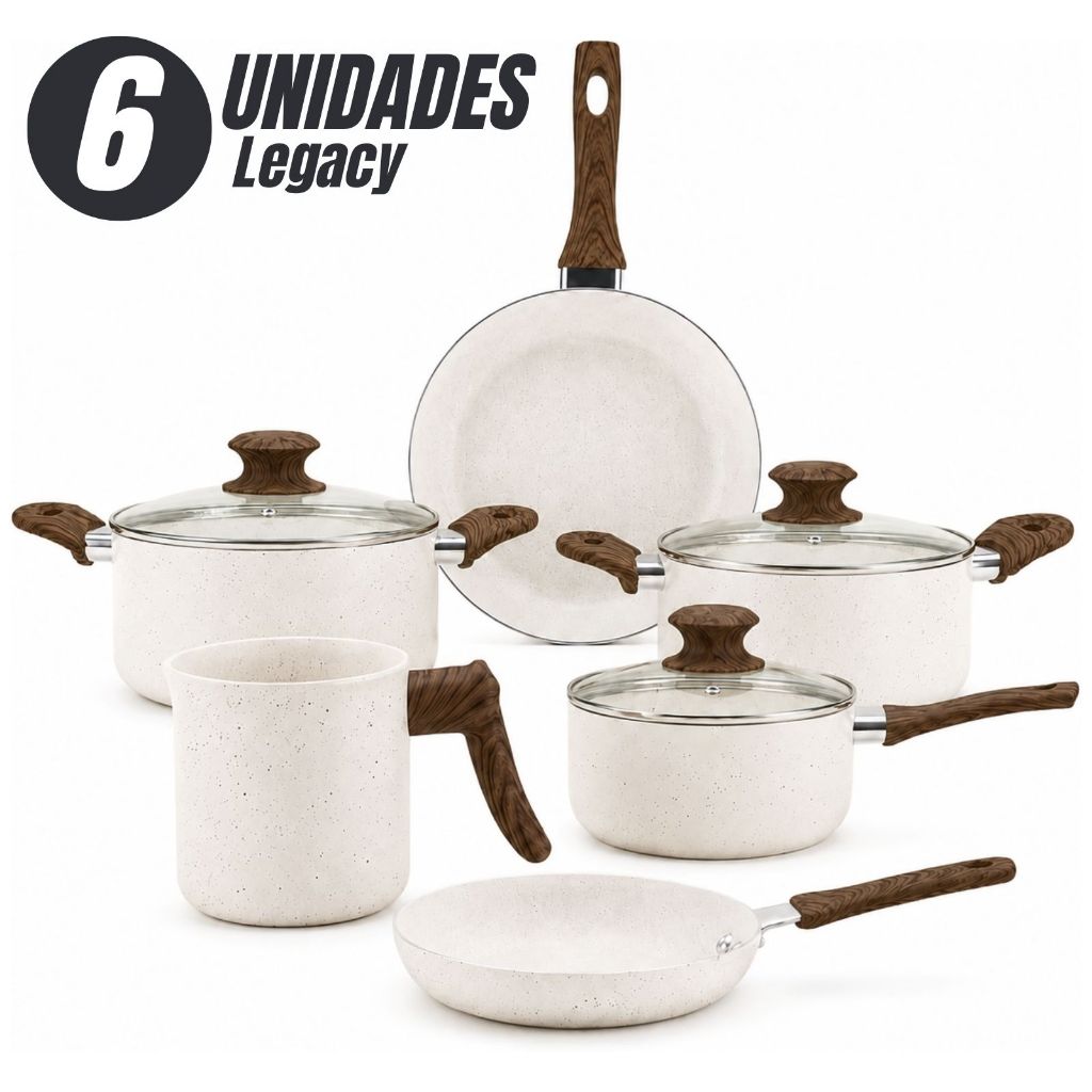 Jogo de Panelas Cerâmica Antiaderente Legacy 6 Peças Indução Tampa de — Cozinha e Utensílios