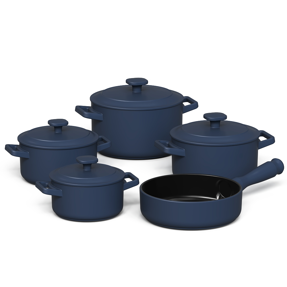 Jogo de Panelas Cerâmica Pura Ceraflame Aura+ 5 Peças Atóxica Indigo