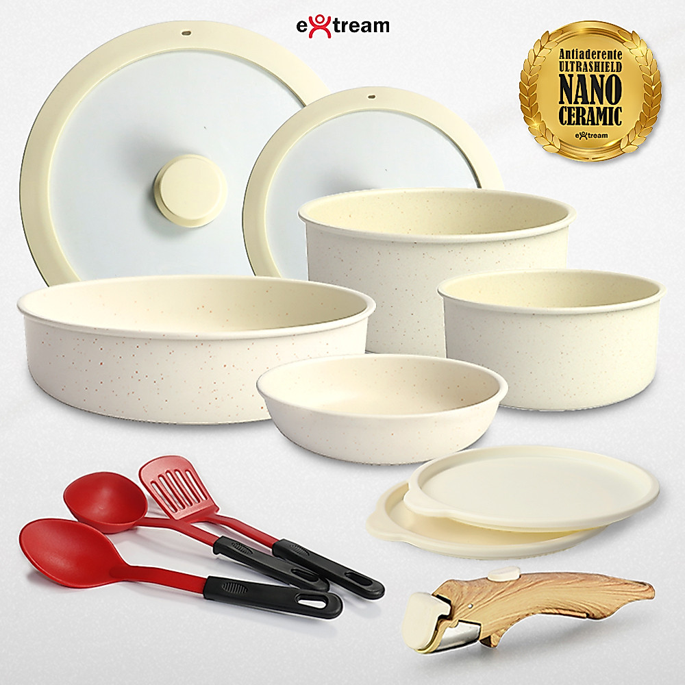 Jogo De Panelas Com Cabo Destacável Nano Ceramic Indução 12 Peças — Cozinha e Utensílios