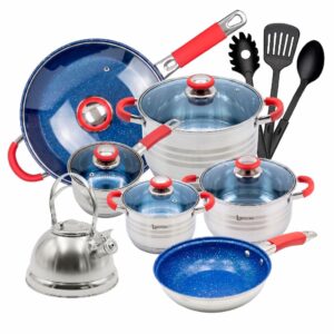 Jogo de Panelas Genebra 16 Peças Em Aço Inox Com Acabamento Silicone — Cozinha e Utensílios