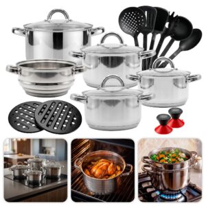 Jogo de Panelas Genebra Kit 19 Peças Em Aço Inox Para Indução Gás