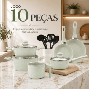 Jogo de Panelas Haushop 10 Peças Forjado Cerâmico Marmorizado com