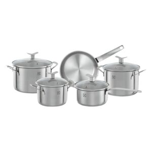 Jogo de Panelas Inox 5 Pcs Fundo Triplo para Indução Tampa de Vidro — Cozinha e Utensílios