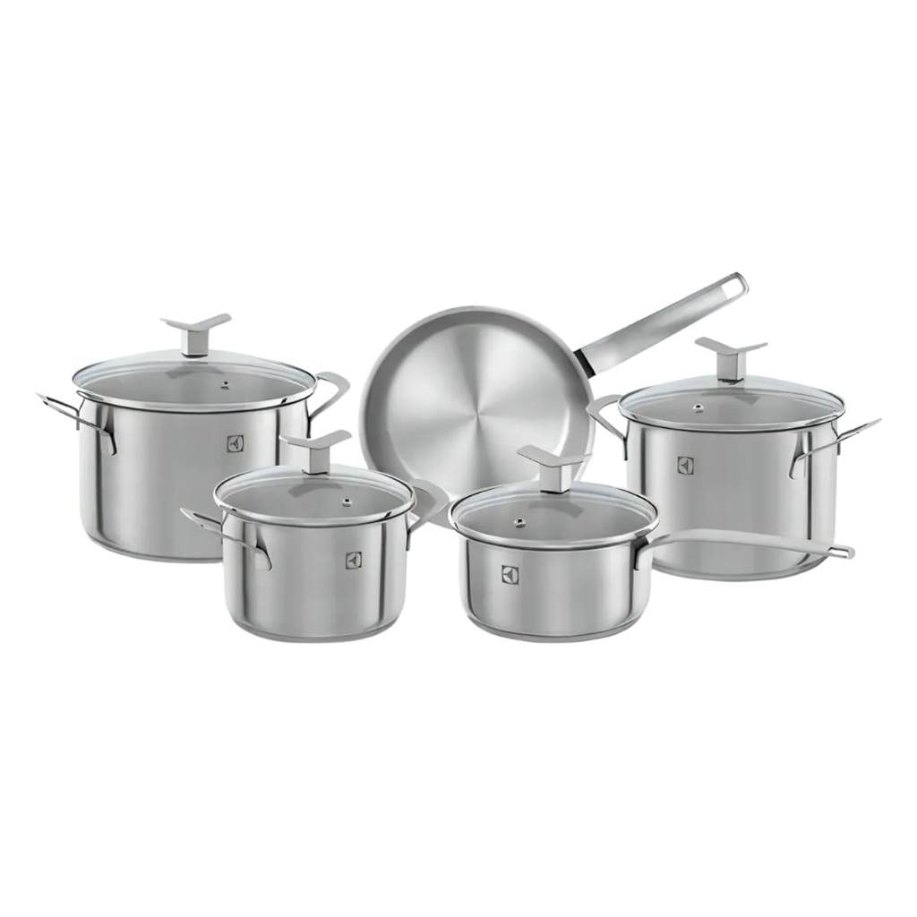 Jogo de Panelas Inox 5 Pcs Fundo Triplo para Indução Tampa de Vidro — Cozinha e Utensílios