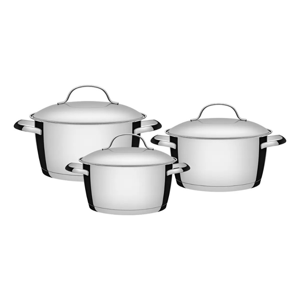 Jogo de Panelas Tramontina Allegra 3 Peças Inox Fundo Triplo — Cozinha e Utensílios