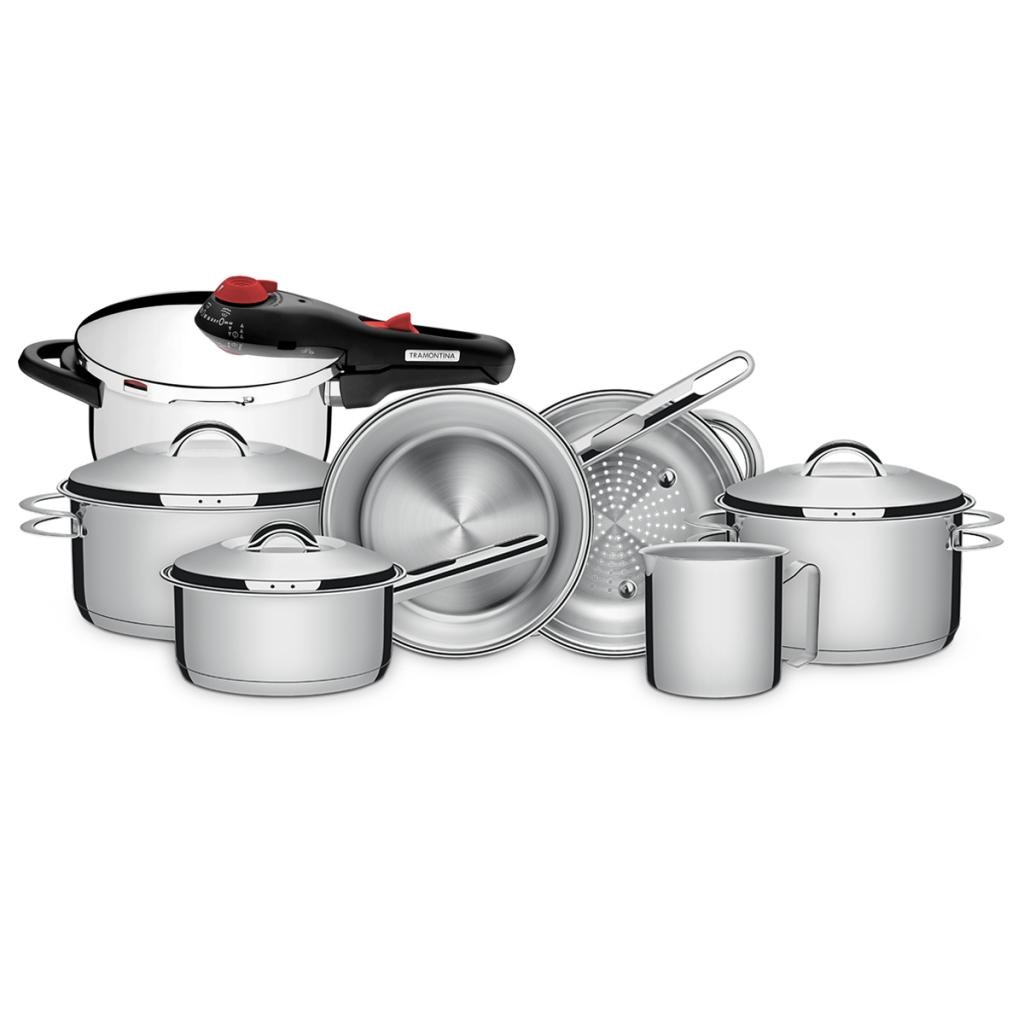 Jogo de Panelas Tramontina Solar 7 peças com Panela de Pressão Fundo — Cozinha e Utensílios
