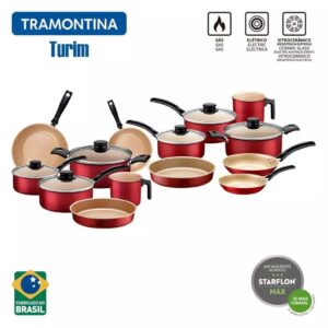 Jogo de Panelas Tramontina Turim Antiaderente 14 peças Vermelha com