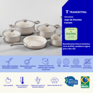 Jogo de Panelas Tramontina Veronese Cêramico e Aluminio Bege 5 Peças