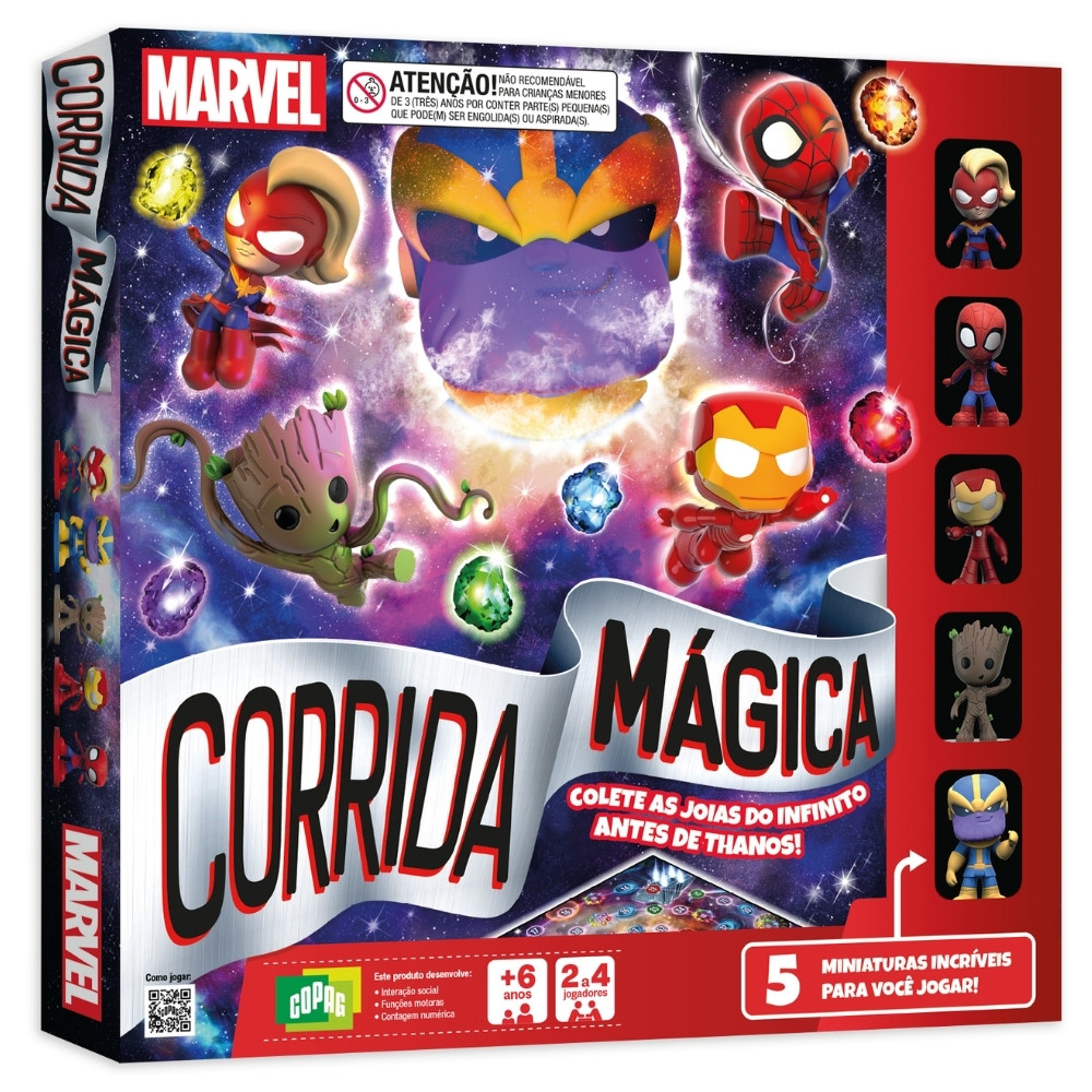Jogo DE Tabuleiro Corrida Mágica Marvel 5 Miniaturas Copag Personagem