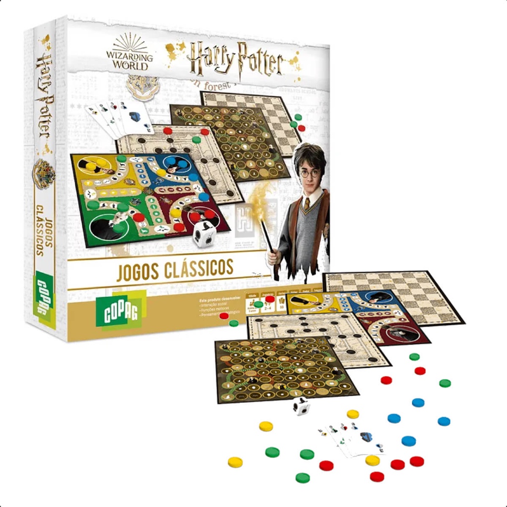 Jogo de Tabuleiro Harry Potter Clássicos com Baralho de 2 a 4