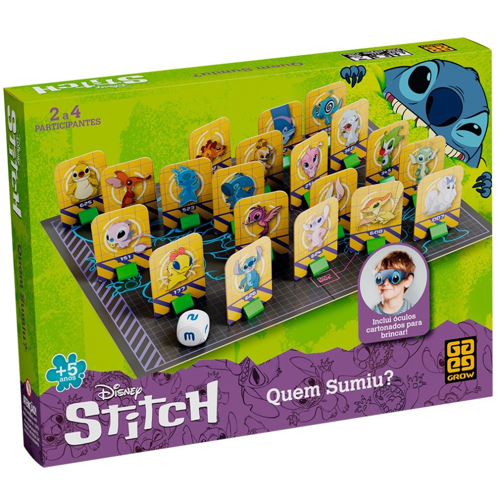 Jogo DE Tabuleiro Quem Sumiu? Stitch Grow Personagens Disney Criança — Brinquedos