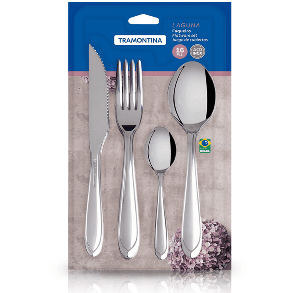 Jogo de Talheres de Inox Faqueiro 16 Peças Garfo Faca Colher de Sopa — Cozinha e Utensílios