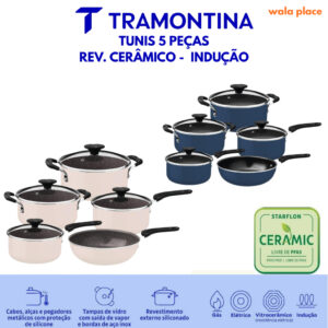 Jogo Panelas Tramontina Tunis 5 Peças Cerâmica Indução — Cozinha e Utensílios