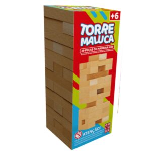 Jogo Torre Maluca 39 Peças Madeira Reflorestada Mdf Coluna Brinquedo